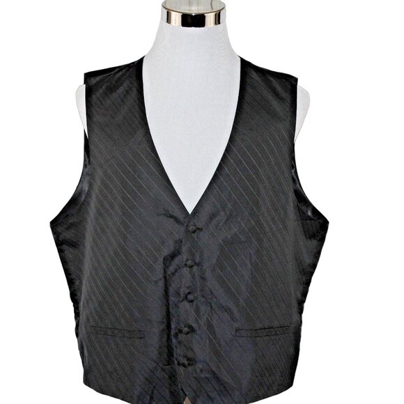 Pronto Uomo 2XL Black Gray Vest Waist Coat Striped Formal Wedding Prom 5 Button - Picture 1 of 12